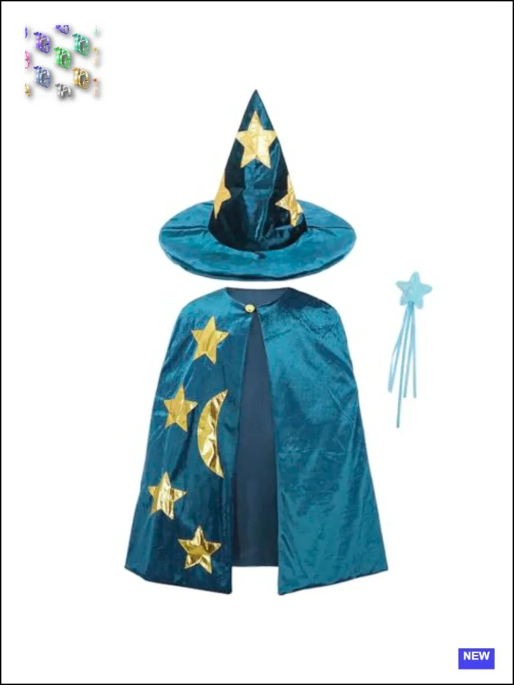 Kids Wizard Costume Set with Cape, Hat & Wand Halloween Cosplay Party Fancy